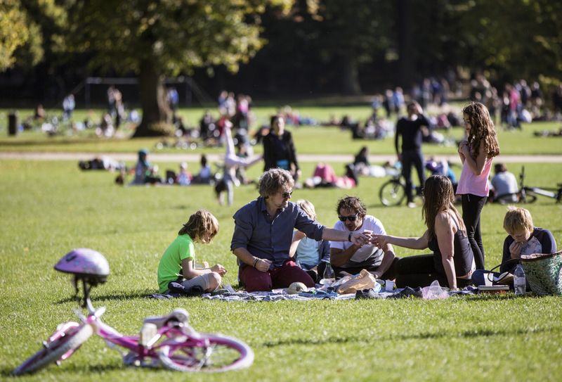 Family in park during lunchtime