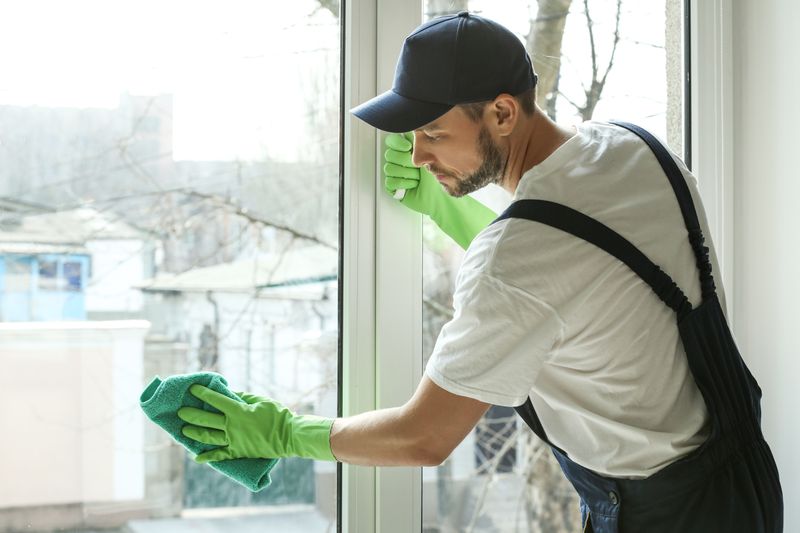 Young male window cleaner