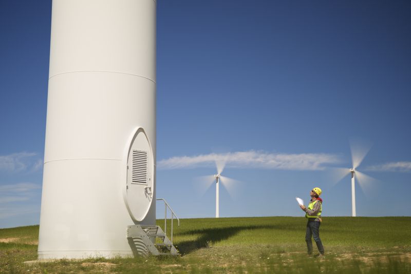 Windmills for renewable electric production in Zaragoza Province, Spain