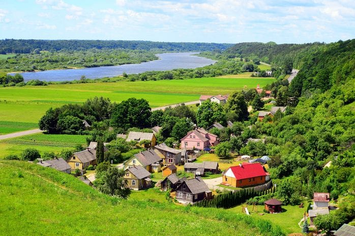Town view of Seredžius from Palemonas Mount, Lithuania.